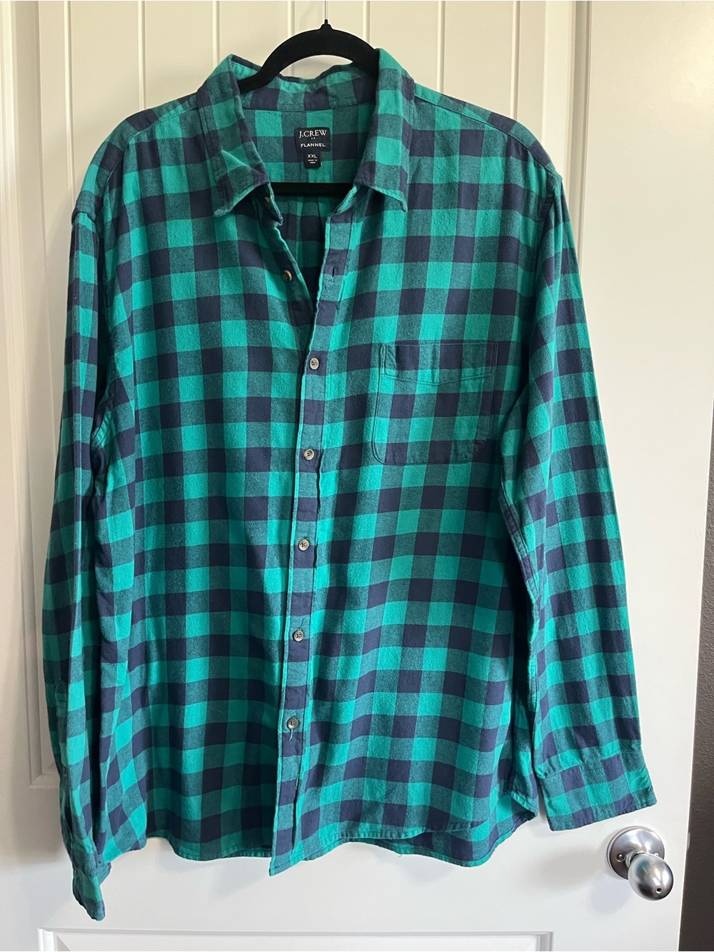 J Crew Men’s Flannel XXL 100% Cotton Green Buffalo Check Pattern Camping Outdoor